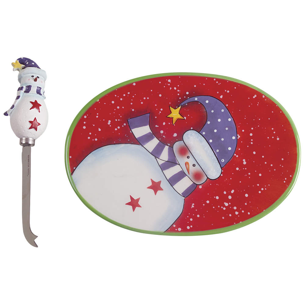 Charlie's Snowmen Cheese Plate & Knife Set by Certified International-1