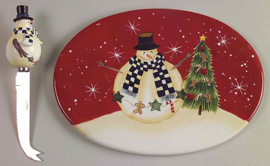 Snowball Snowman Cheese Plate & Knife Set by Certified International-1