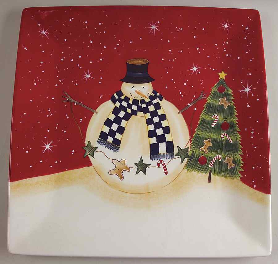 Snowball Snowman 13" Square Serving Platter by Certified International-1