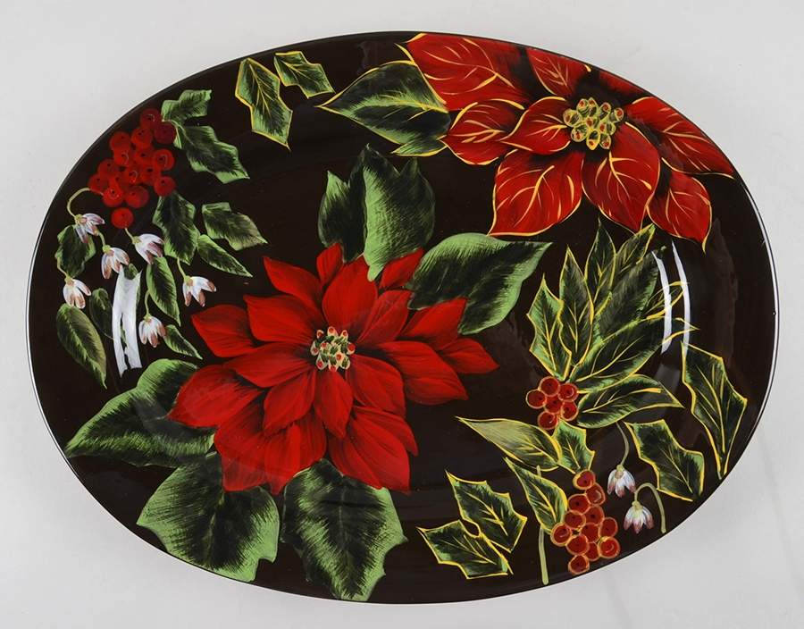 Poinsettia 16" Oval Serving Platter by Certified International-1