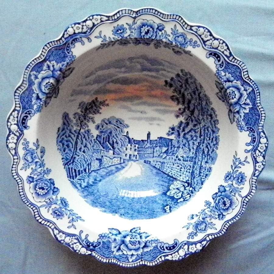 English Scenery Blue 9" Round Vegetable Bowl by Crown Ducal-1