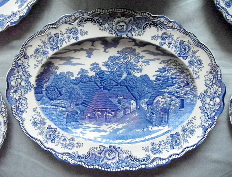 English Scenery Blue 12" Oval Serving Platter by Crown Ducal-1