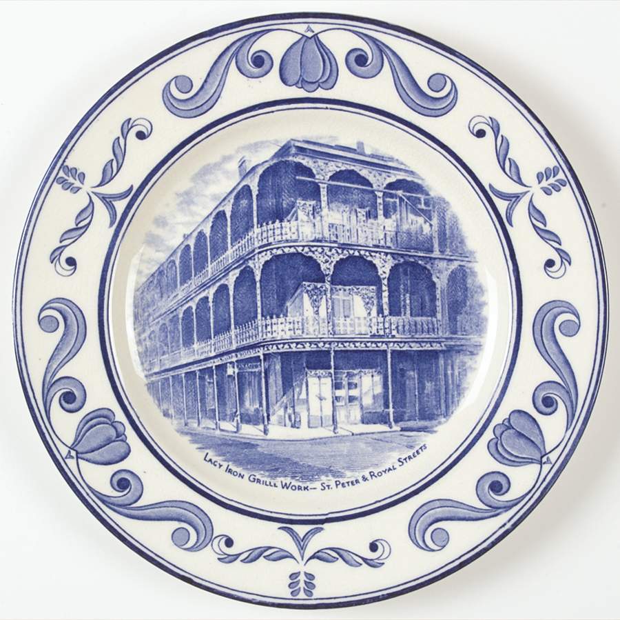 Scenes of Old New Orleans Blue Dinner Plate by Crown Ducal-1