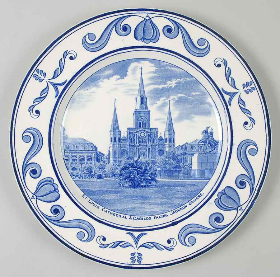Scenes of Old New Orleans Blue Dinner Plate by Crown Ducal-1