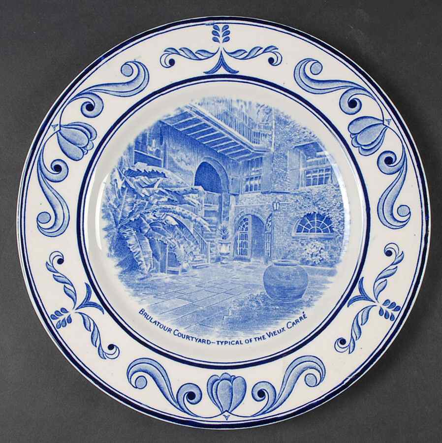 Scenes of Old New Orleans Blue Dinner Plate by Crown Ducal-1