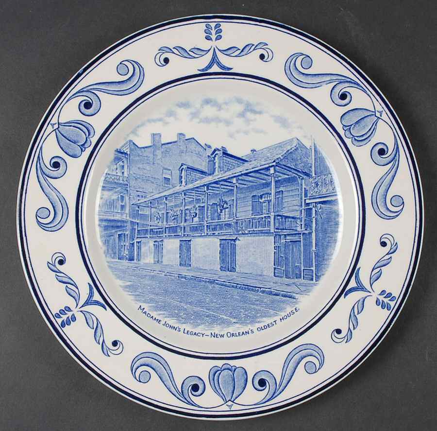 Scenes of Old New Orleans Blue Dinner Plate by Crown Ducal-1