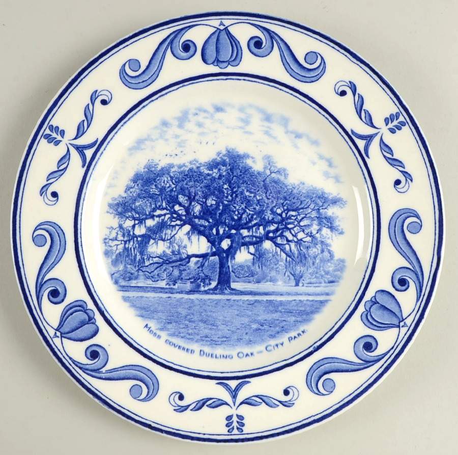 Scenes of Old New Orleans Blue Dinner Plate by Crown Ducal-1
