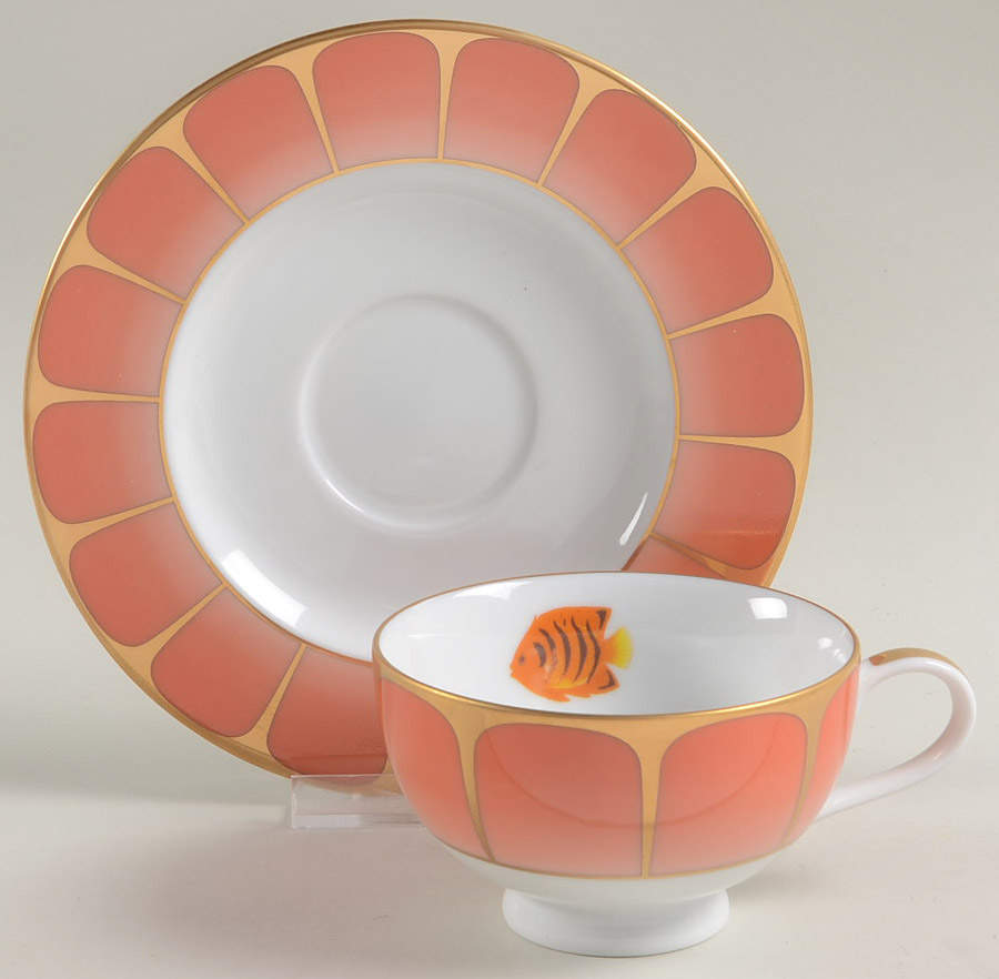 Coral Seas Footed Cup & Saucer Set by Lynn Chase-1