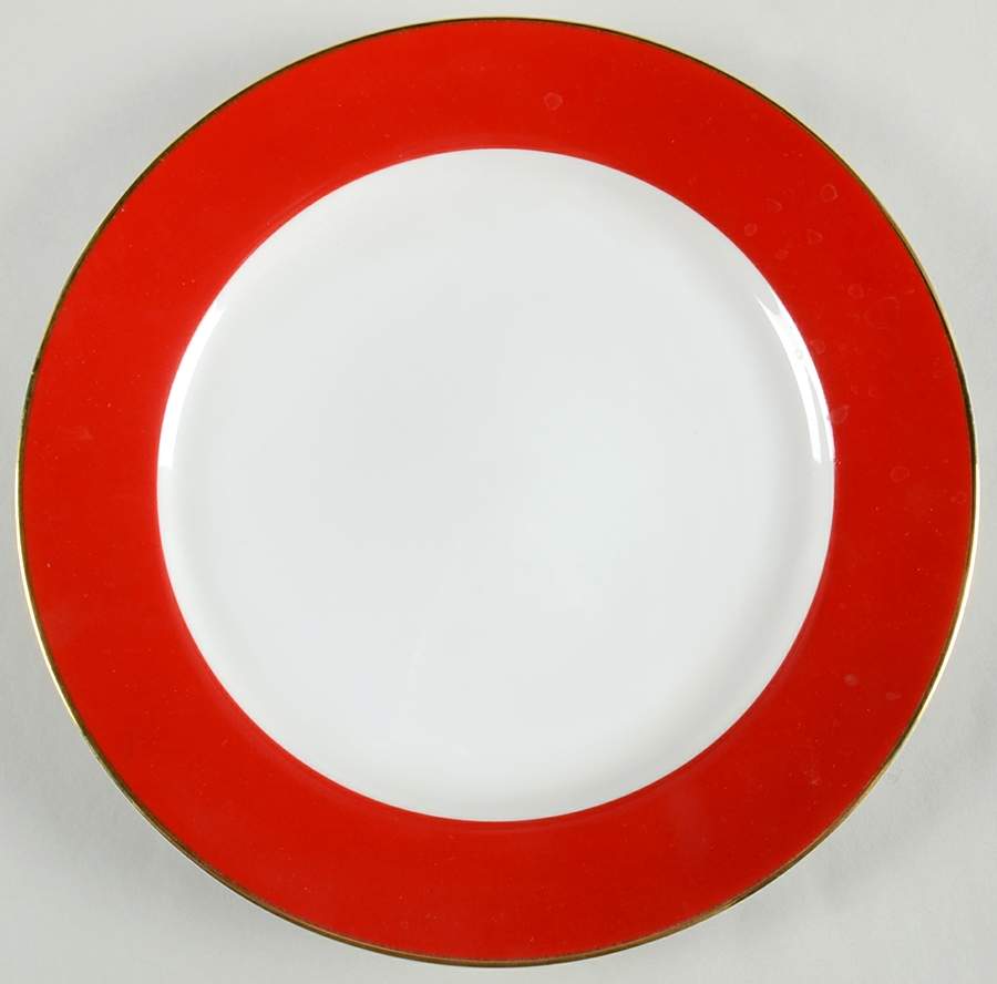 Red Band (Wide Red Rim, Gold Trim) 12" Chop Plate (Round Platter) by Crate & Barrel-1