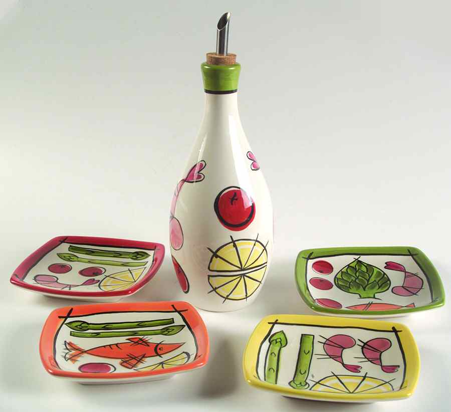 Appetizer Oil Jar Drizzler with 4 Motif Dipping Dish by Certified International-1
