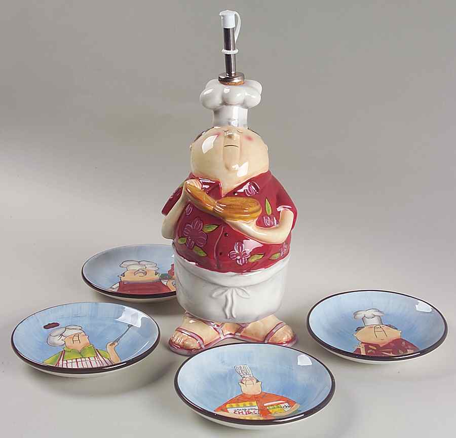Masters of the Grill Figural Oil Jar/Drizzler with 4 Motif Dip Bowls by Certified International-1