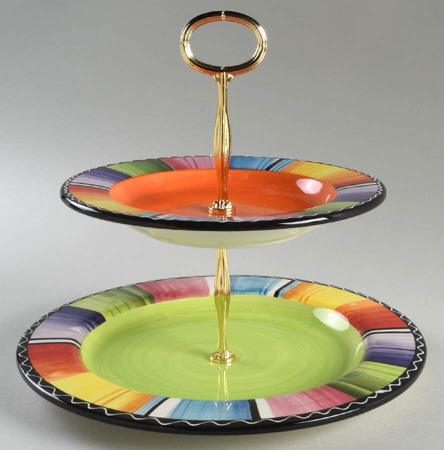 Serape 6 5/8"-10"  2 Tiered Serving Tray (Dp, Sp) HC by Certified International-1