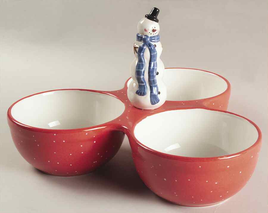 Hilltop Snowman 3-Part Relish with Center Ceramic Handle by Certified International-1