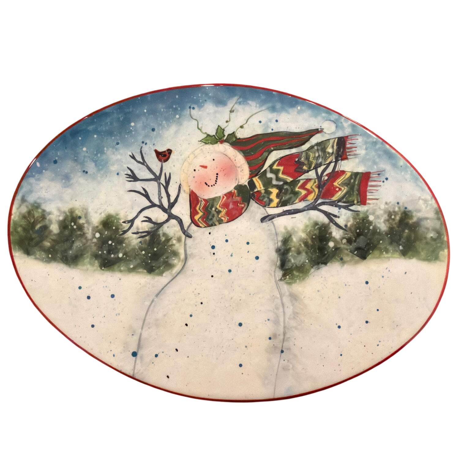 Enchanted Snowman Flat Cake Plate/Cheese Plate by Certified International-1