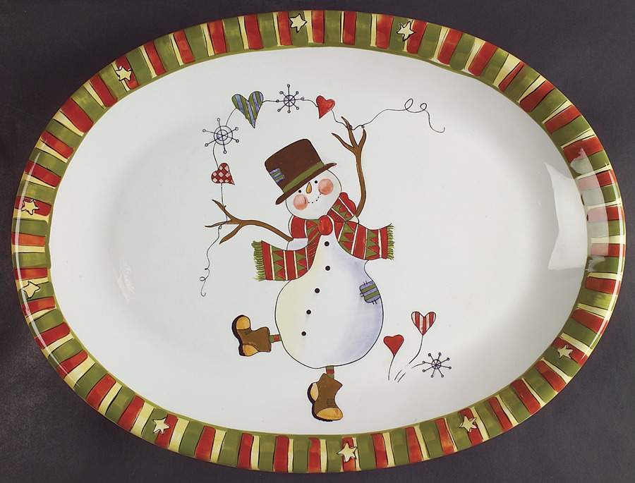 Celebrate Snowman 16" Oval Serving Platter by Certified International-1