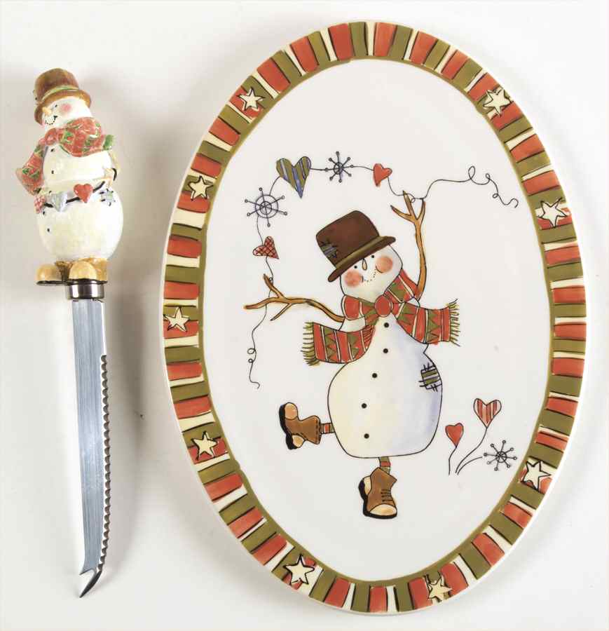 Celebrate Snowman Cheese Plate & Knife Set by Certified International-1