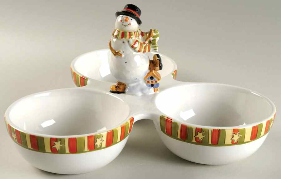 Celebrate Snowman 3-Part Relish with Center Ceramic Handle by Certified International-1