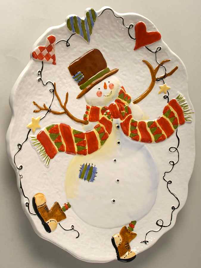 Celebrate Snowman 17" Sculpted Oval Serving Platter by Certified International-1