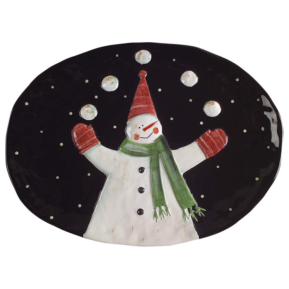 Juggling Snowman 18" Sculpted Oval Serving Platter by Certified International-1