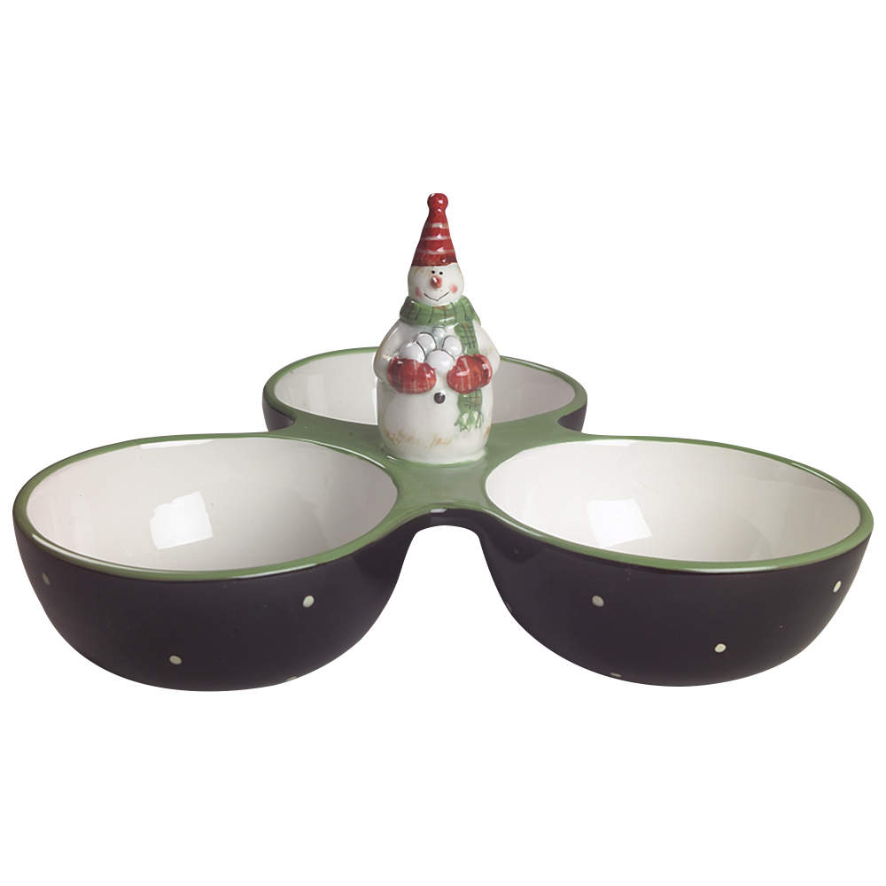 Juggling Snowman 3-Part Relish with Center Ceramic Handle by Certified International-1