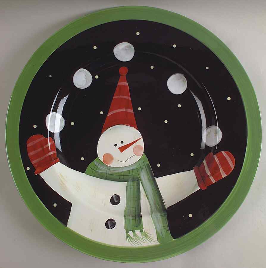 Juggling Snowman 16" Chop Plate (Round Platter) by Certified International-1