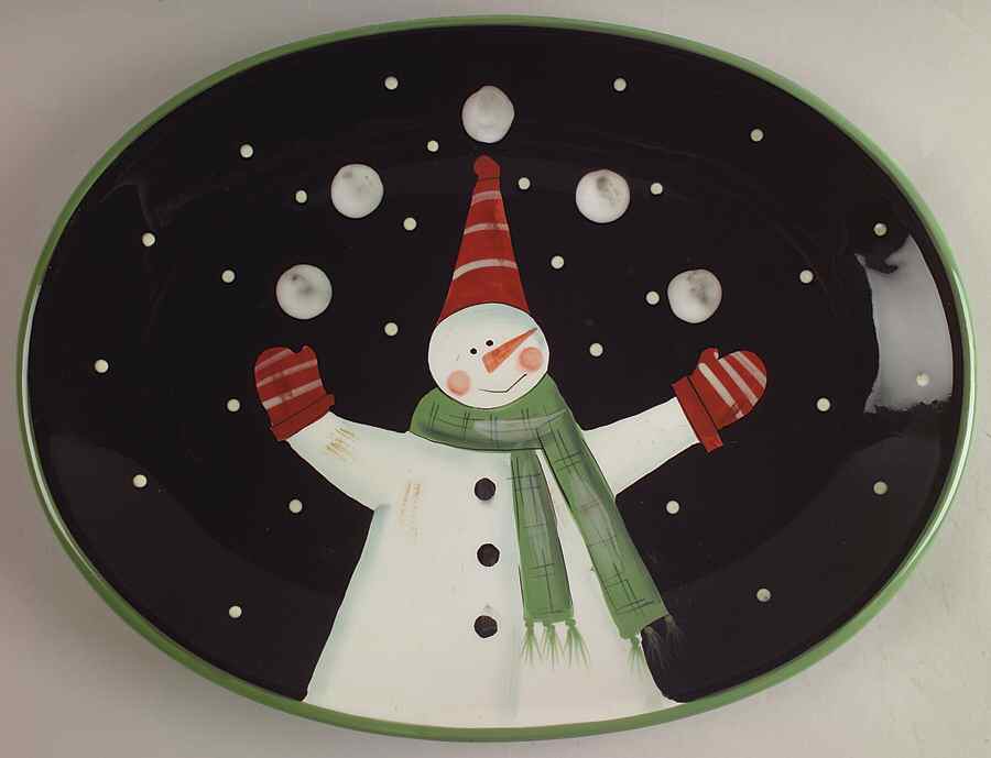 Juggling Snowman 16" Oval Serving Platter by Certified International-1
