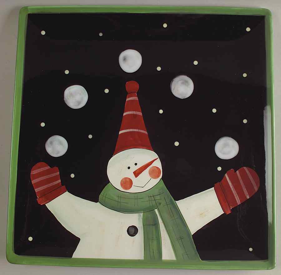 Juggling Snowman 13" Square Serving Platter by Certified International-1