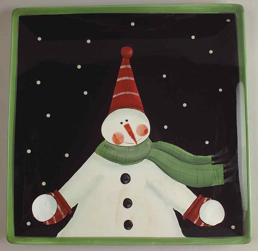 Juggling Snowman 13" Square Serving Platter by Certified International-1