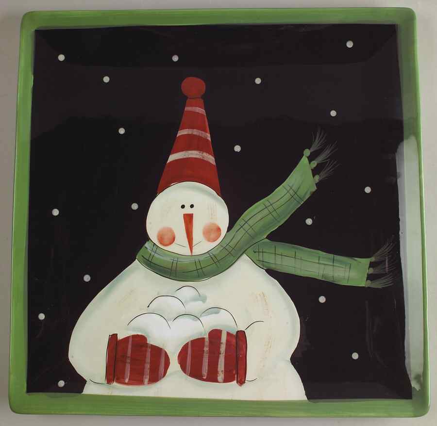 Juggling Snowman 13" Square Serving Platter by Certified International-1
