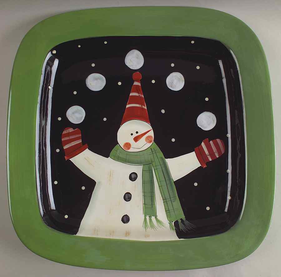 Juggling Snowman 16" Square Serving Platter by Certified International-1