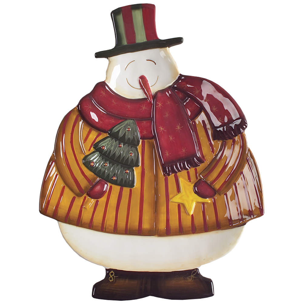 Top Hat Snowman 17" Sculpted Oval Serving Platter by Certified International-1