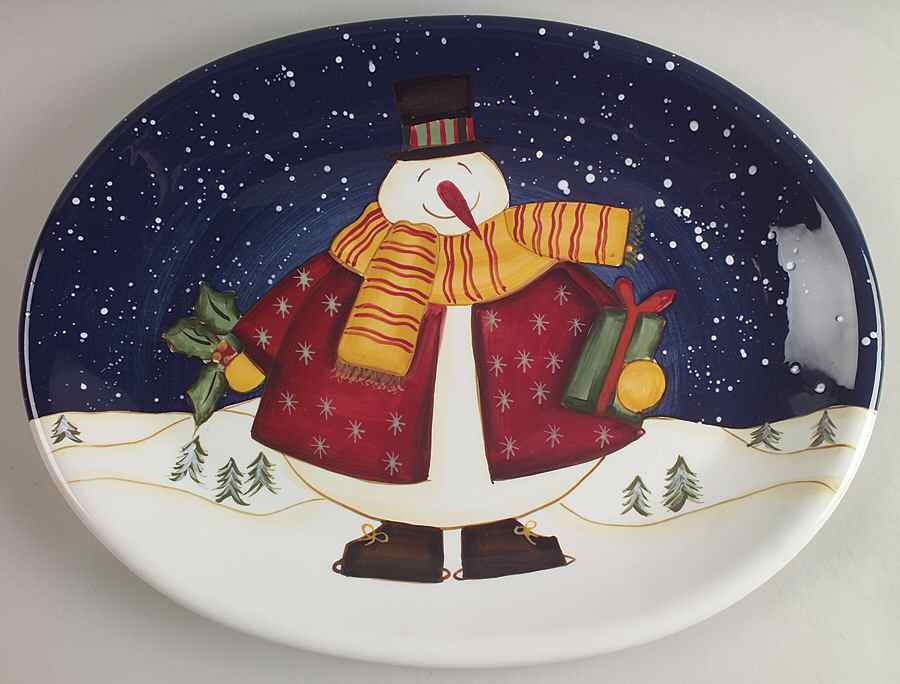 Top Hat Snowman 16" Oval Serving Platter by Certified International-1