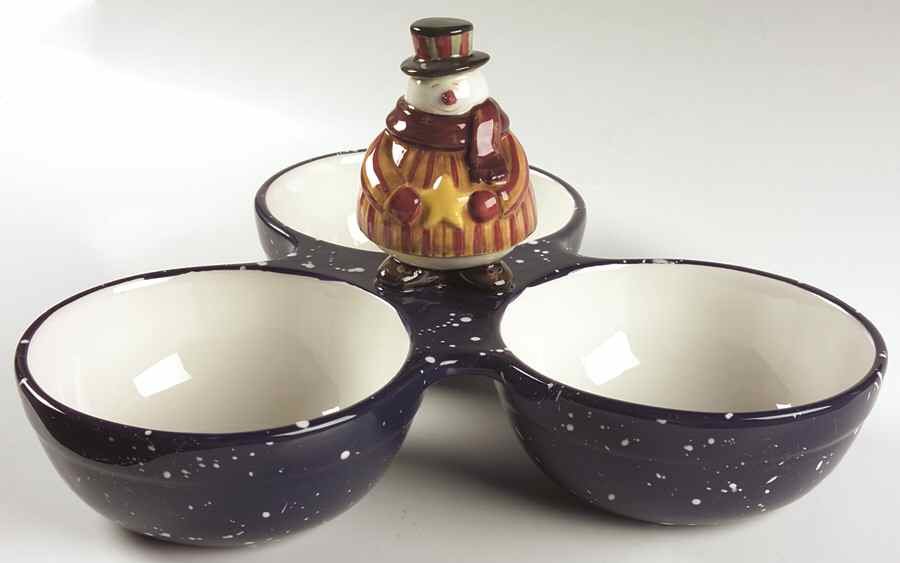 Top Hat Snowman 3-Part Relish with Center Ceramic Handle by Certified International-1