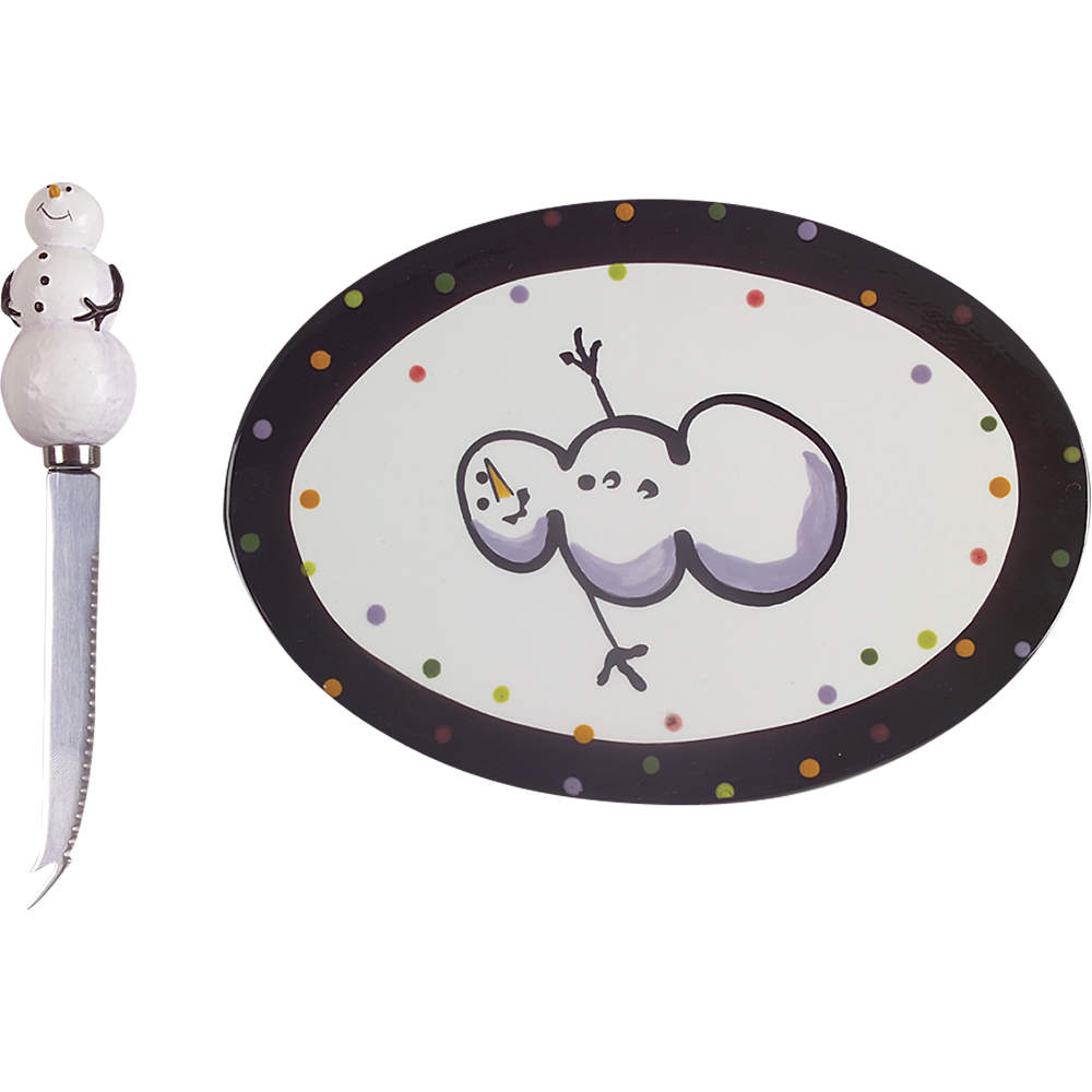 Confetti Snowman Cheese Plate & Knife Set by Certified International-1