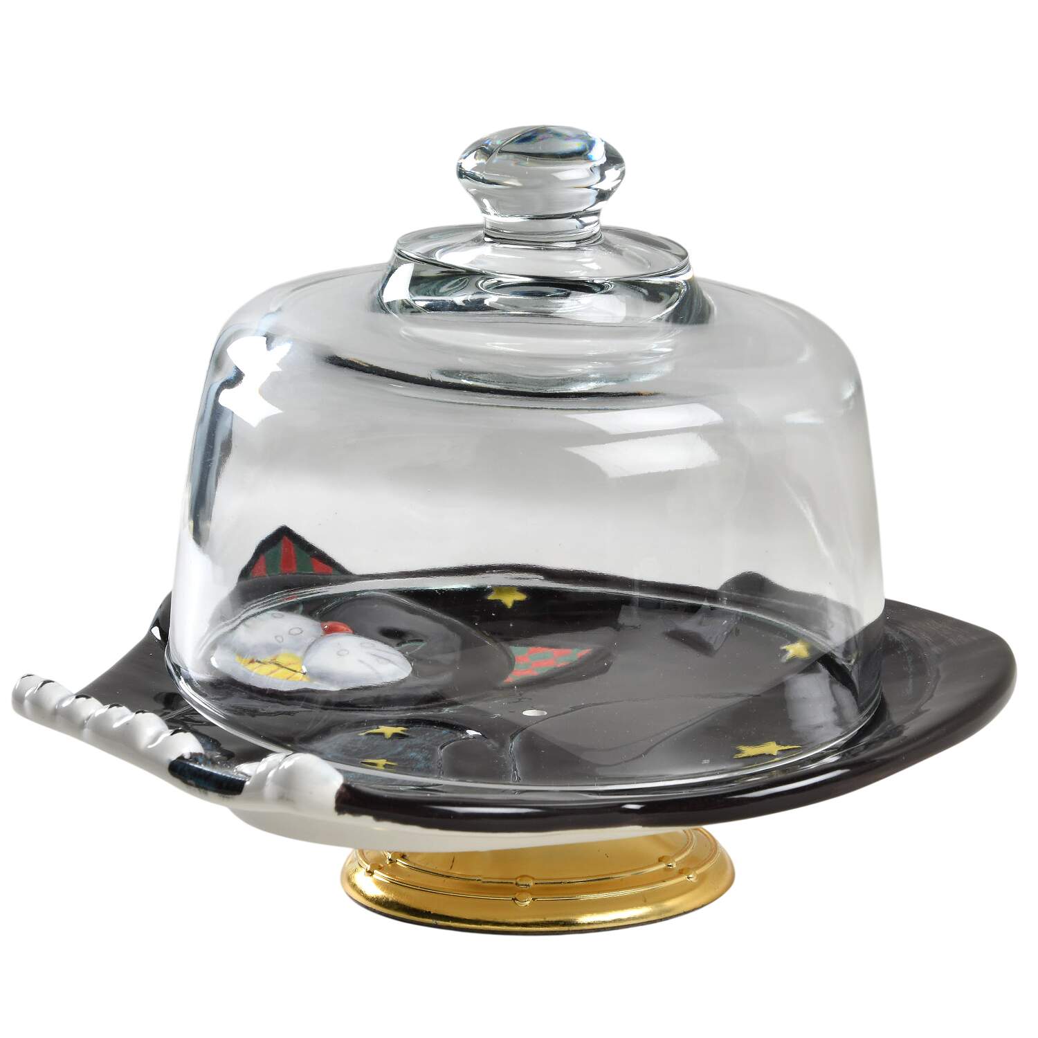Roly Poly Halloween 6 1/2"-7 1/2" Footed Cheese Plate w/ Glass Dome HC by Certified International-1
