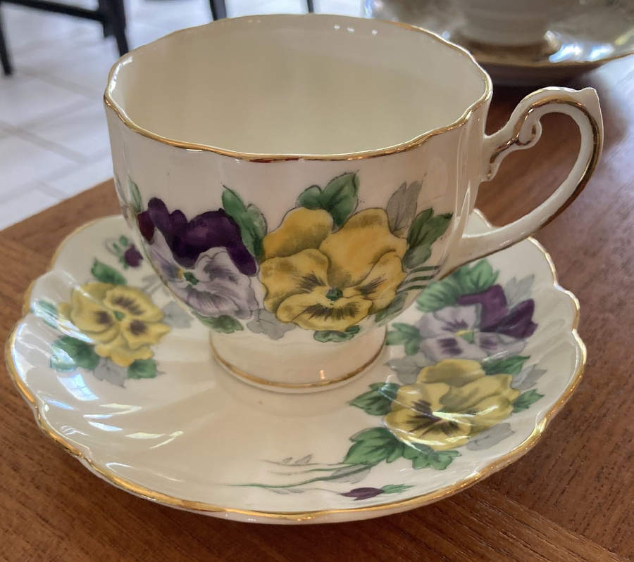 Pansy Footed Cup & Saucer Set by Cartwright & Edwards-1