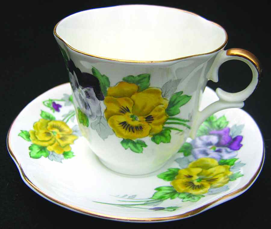 Pansy Footed Cup & Saucer Set by Cartwright & Edwards-1