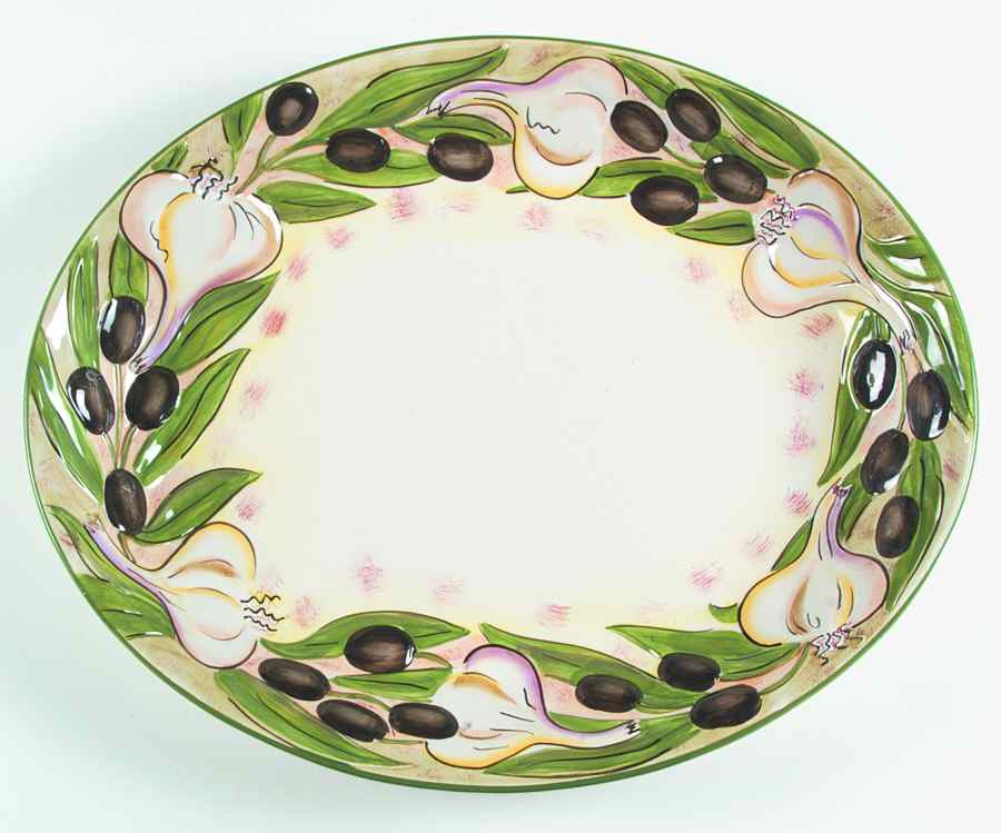 Olives & Garlic 18" Oval Pasta Serving Bowl by Clay Art-1
