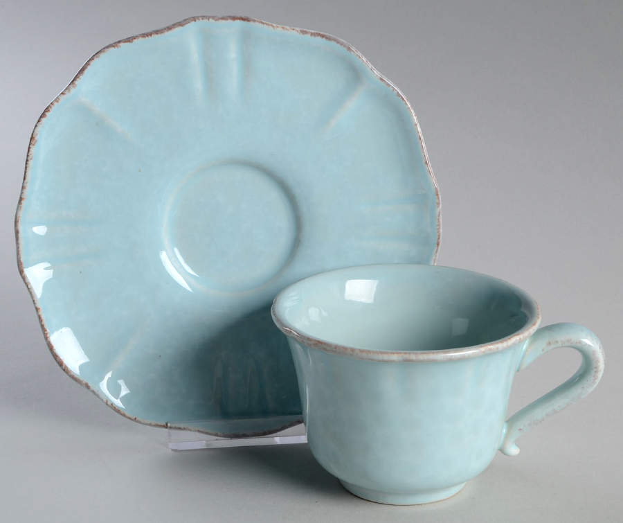 Impressions Robin's Egg (Blue) Footed Cup & Saucer Set by Casafina-1
