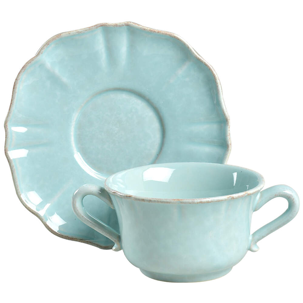 Impressions Robin's Egg (Blue) Flat Cream Soup Bowl & Saucer Set by Casafina-1