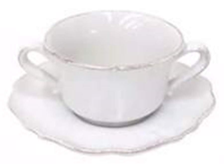 Impressions Linen White Flat Cream Soup Bowl & Saucer Set by Casafina-1