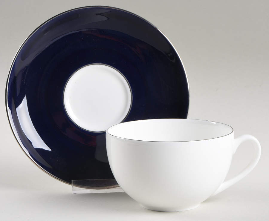 Platinum Line Cobalt Flat Cup & Saucer Set by Crate & Barrel-1
