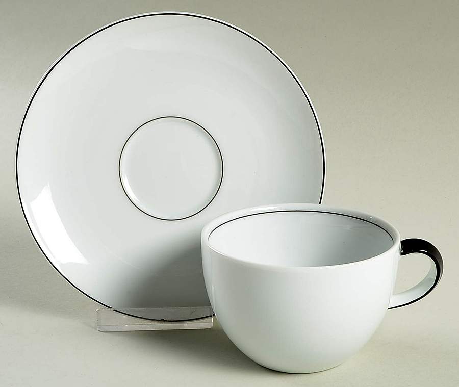 Dune (Black Trim) Flat Cup & Saucer Set by Crate & Barrel-1