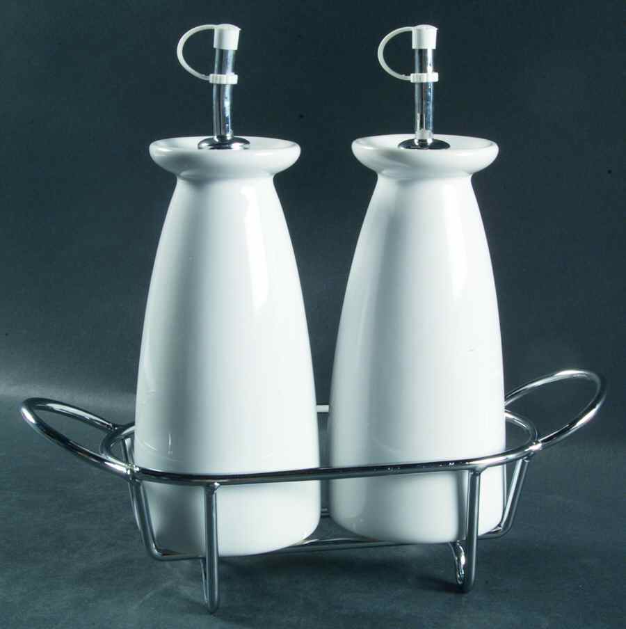 Park Avenue 2 Oil/Vinegars Jars-Drizzle Spouts in Metal Holder by Certified International-1