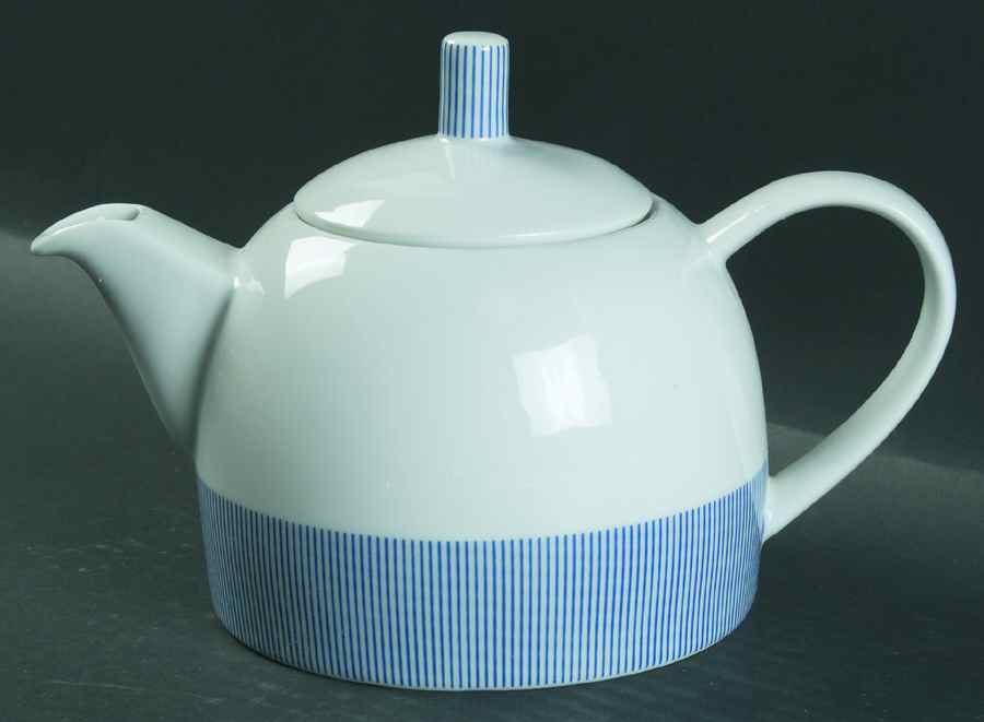 Pinstripe Blue Teapot & Lid by Crate & Barrel-1