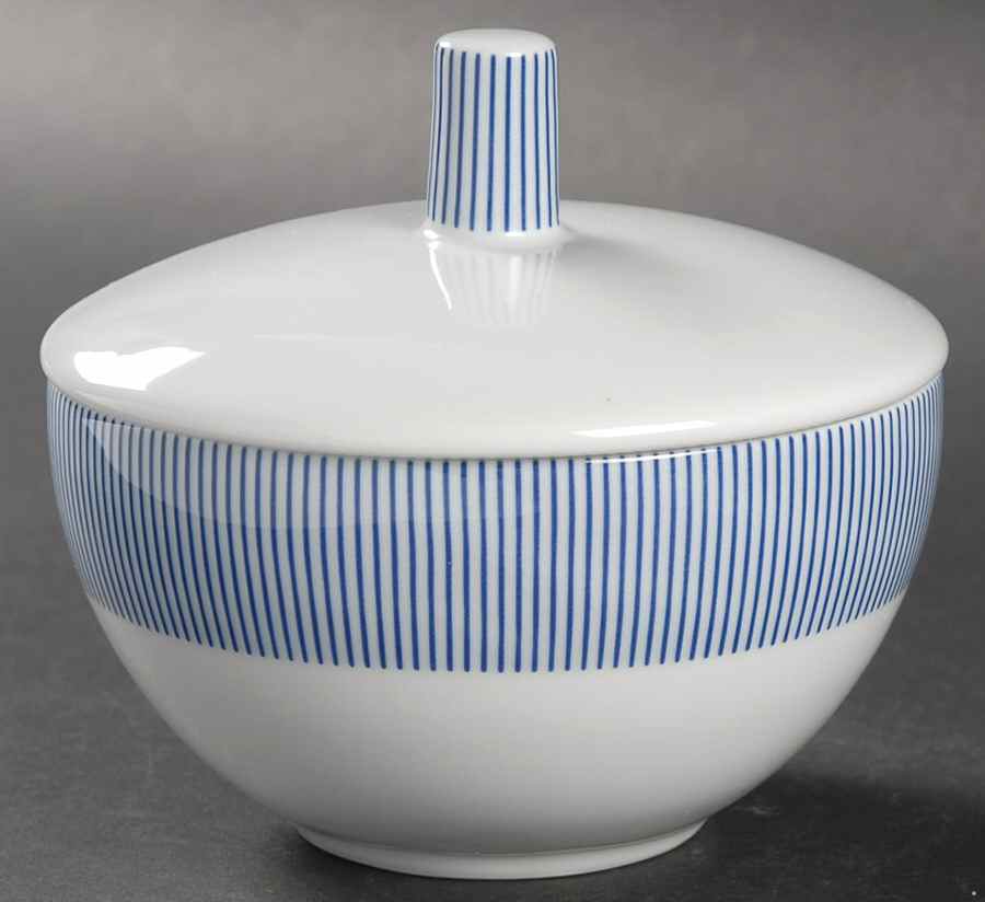 Pinstripe Blue Sugar Bowl & Lid by Crate & Barrel-1