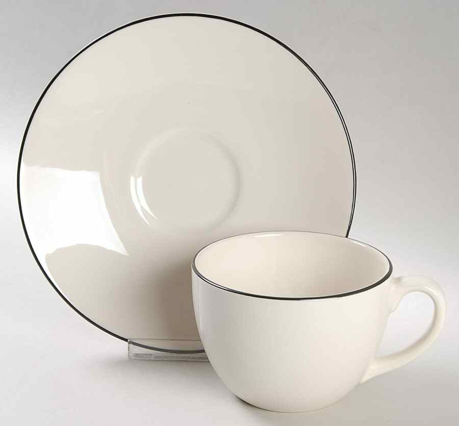 Classique Black Line Flat Cup & Saucer Set by Crate & Barrel-1