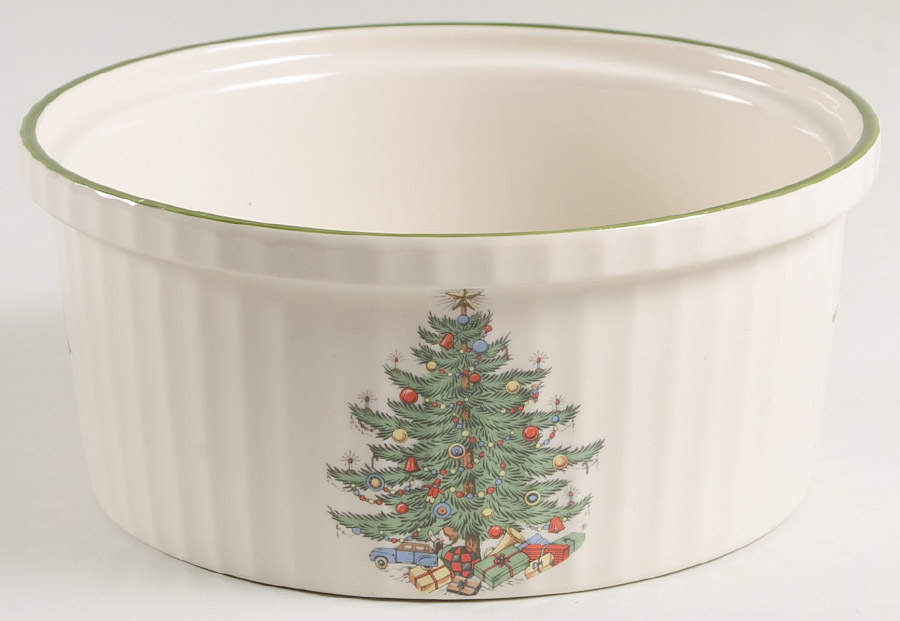 Christmas Tree (Narrow Green Band, Cream, Newer) 1 Qt Round Casserole No Lid by Cuthbertson-1