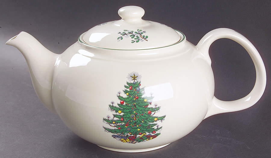 Christmas Tree (Narrow Green Band, Cream, Newer) Teapot & Lid by Cuthbertson-1