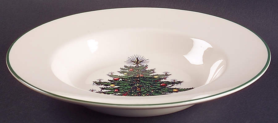 Christmas Tree (Narrow Green Band, Cream, Newer) Large Rim Soup Bowl by Cuthbertson-1
